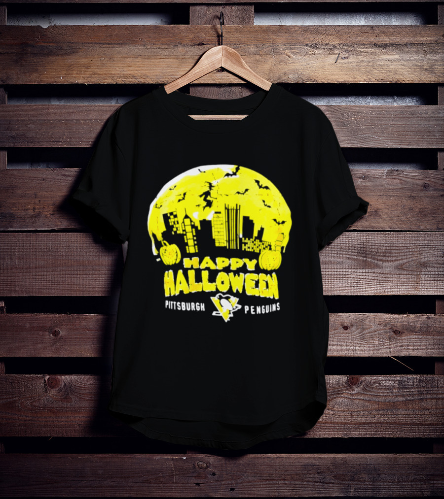 Pittsburgh Penguins Happy Halloween Skyline Pumpkins T-Shirt