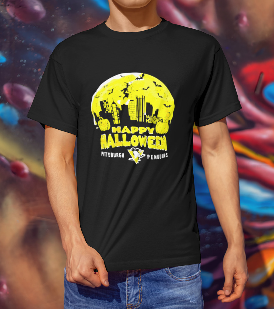 Pittsburgh Penguins Happy Halloween Skyline Pumpkins T-Shirt