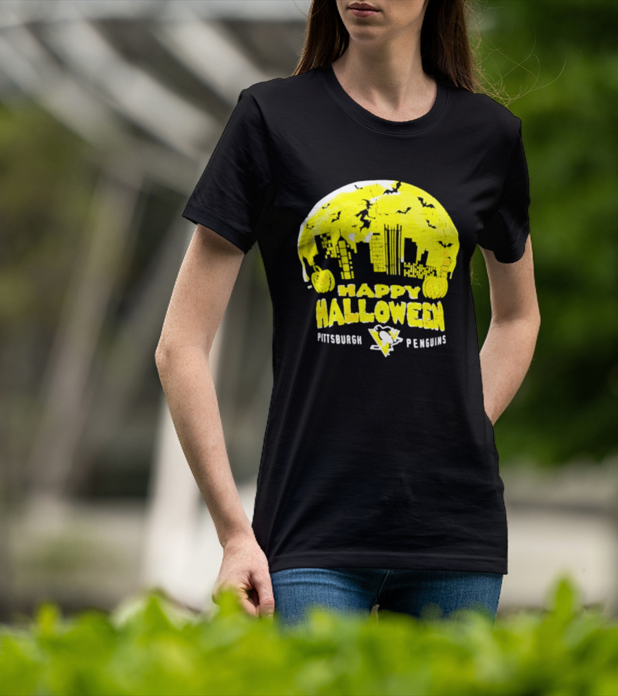 Pittsburgh Penguins Happy Halloween Skyline Pumpkins T-Shirt