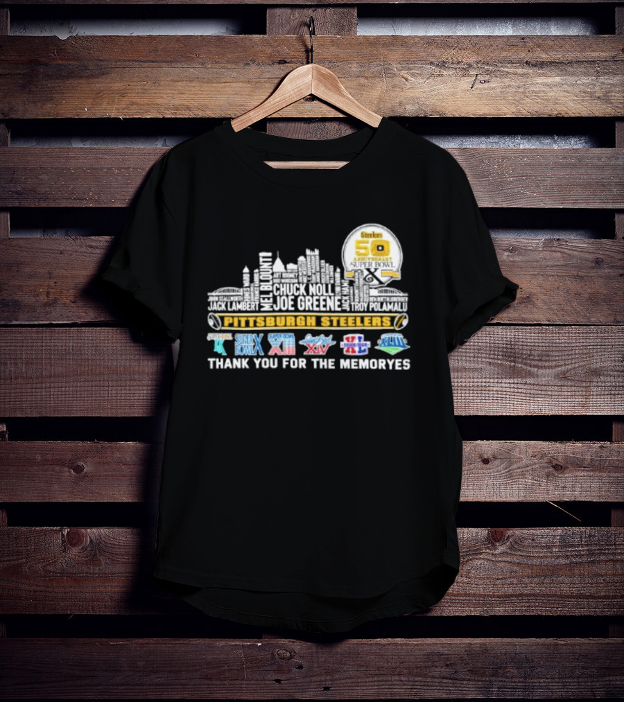 Pittsburgh Steelers Skyline 50th Anniversary Super Bowl Logos Thank You For The Memories T-Shirt