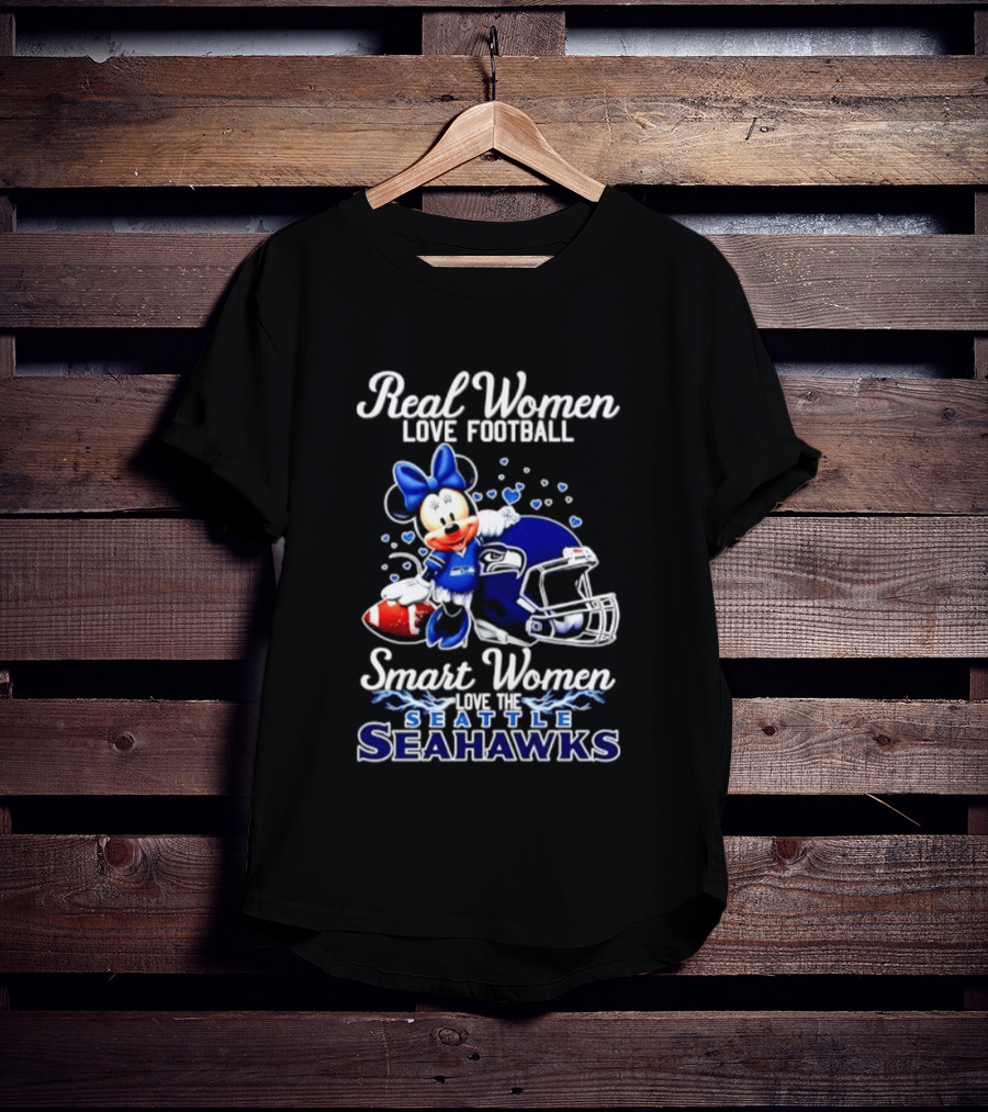 Real Women Love Football Smart Women Love Seattle Seahawks Minnie Mouse Football Fan T-Shirt