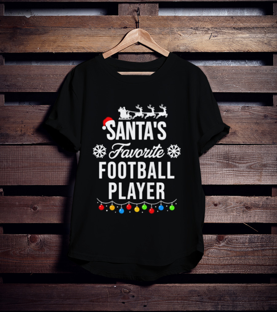 Santa's Favorite Football Player Christmas Santa Hat Reindeer Lights T-Shirt