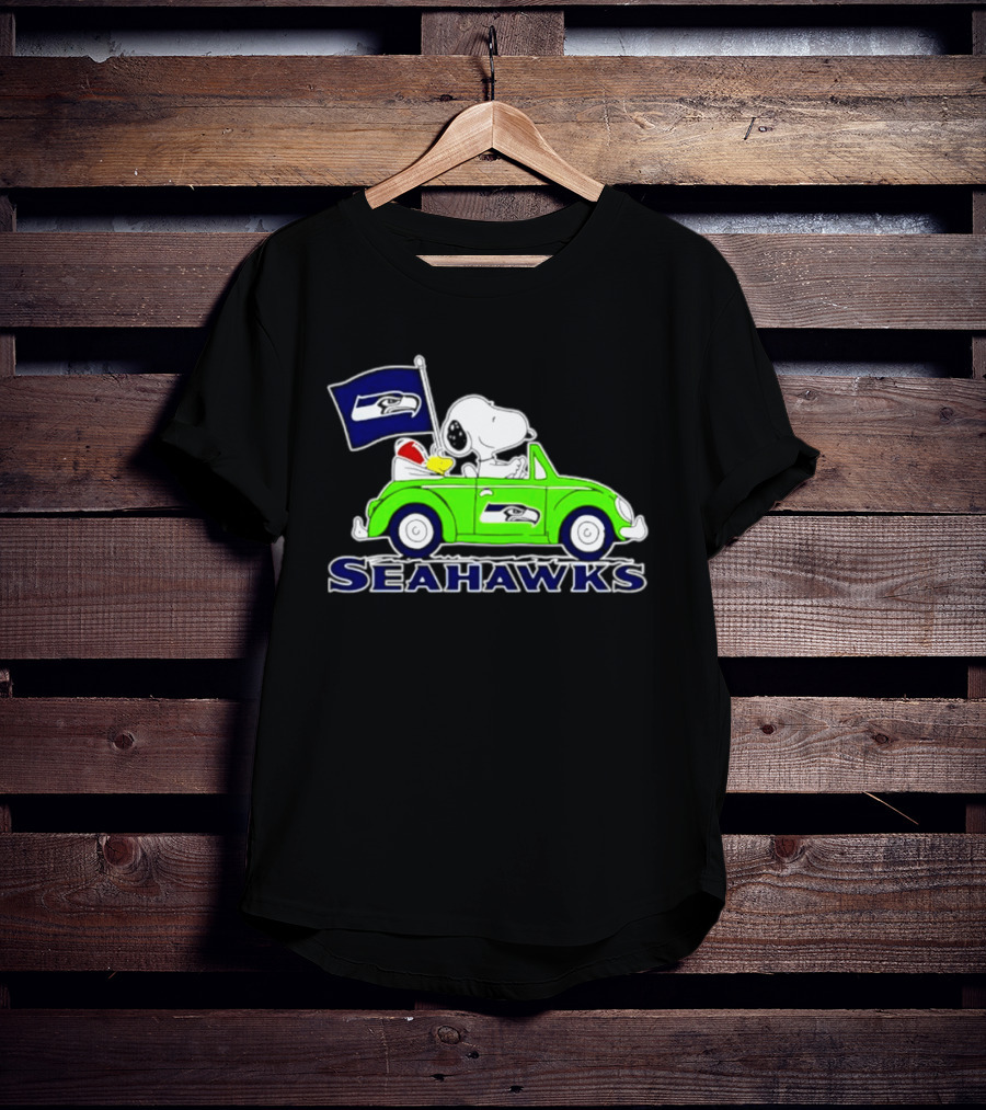 Snoopy In Volkswagen Beetle With Seattle Seahawks Flag 2026 Season T-Shirt