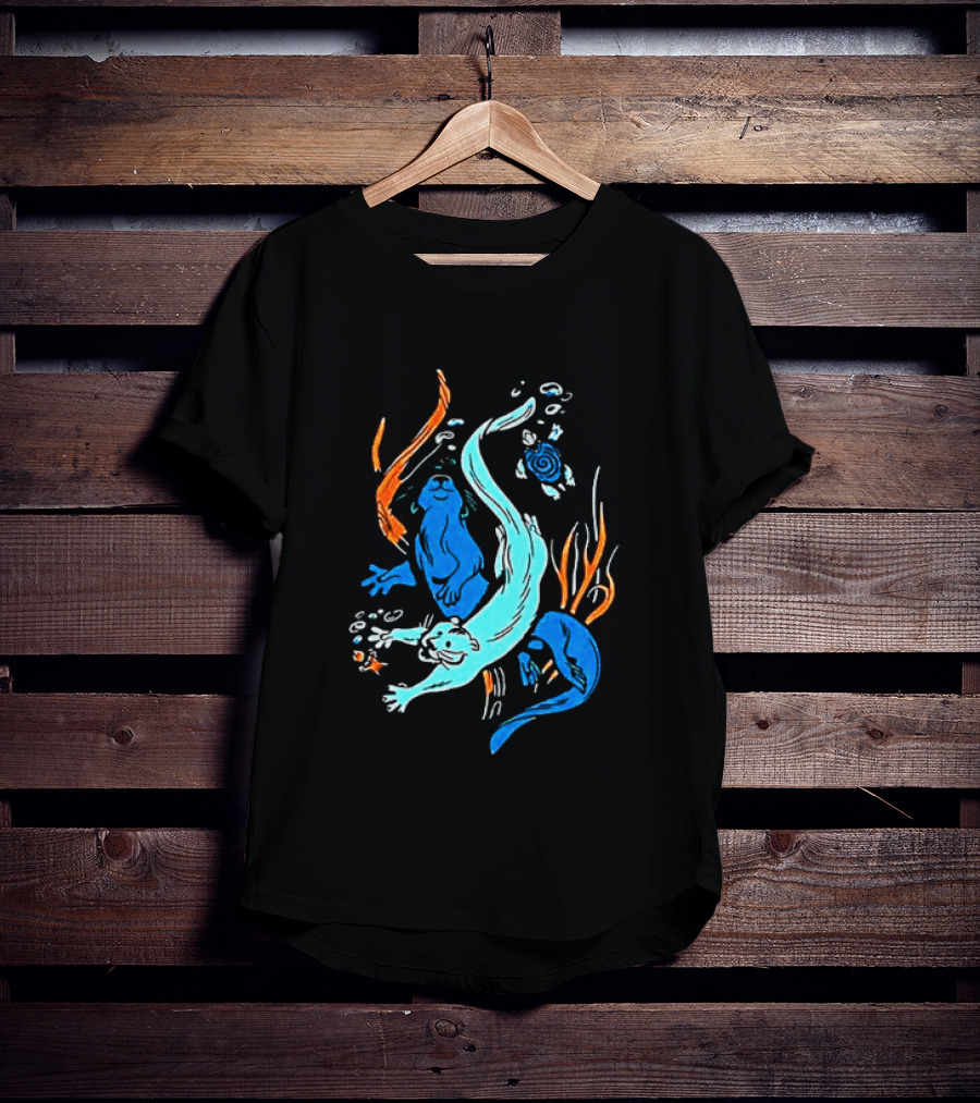 Swimming Otters Sea Life Ocean Nature Wildlife Playful Underwater Scene T-Shirt