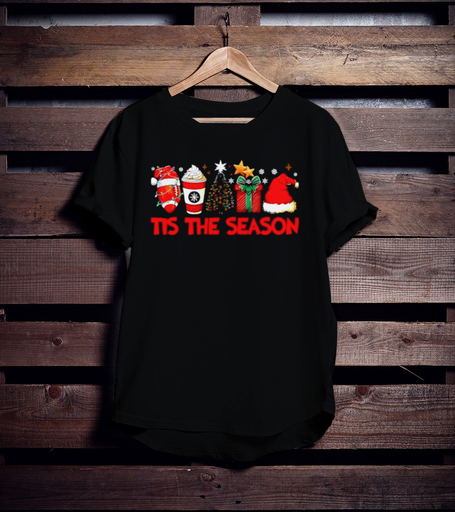 Tis The Season Football Coffee Christmas Tree Gift Santa Hat T-Shirt