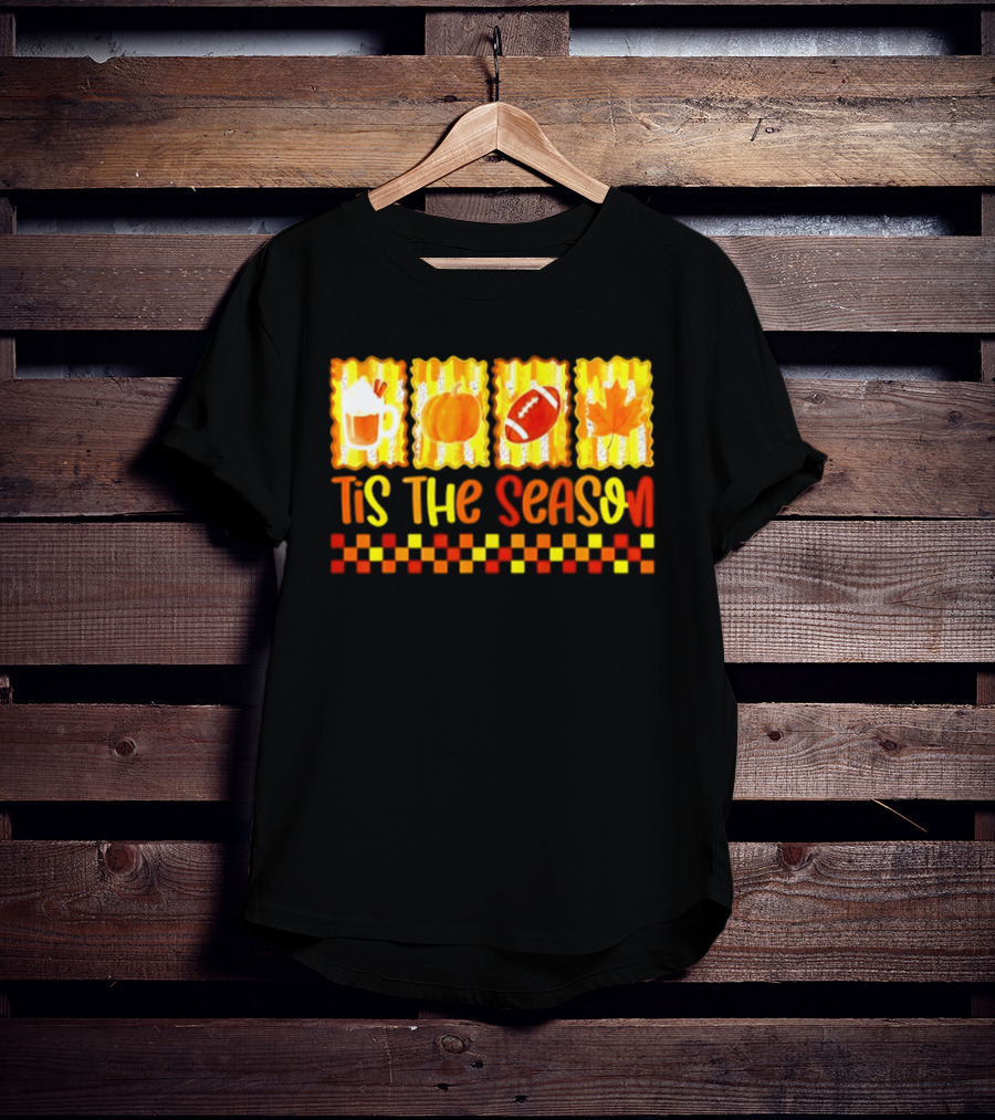 Tis The Season Pumpkin Coffee Football Leaf Halloween T-Shirt