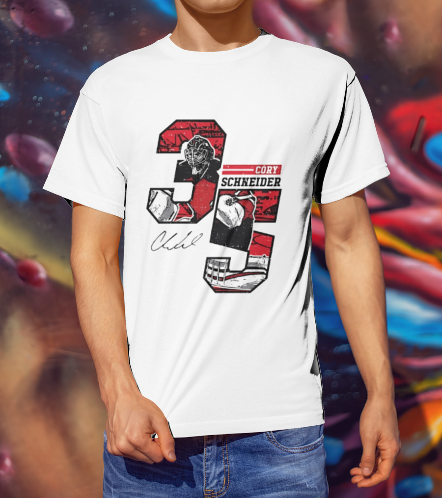 Cory Schneider New Jersey Devils 35 Signature Offset T-Shirt