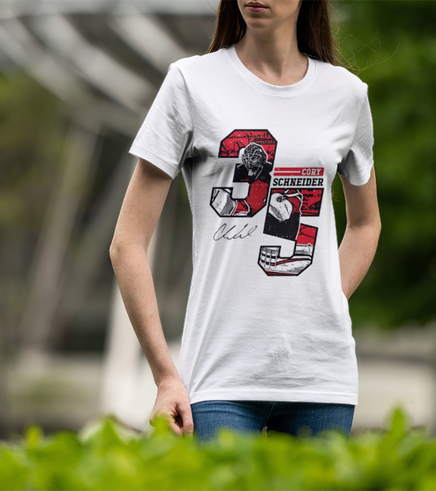 Cory Schneider New Jersey Devils 35 Signature Offset T-Shirt