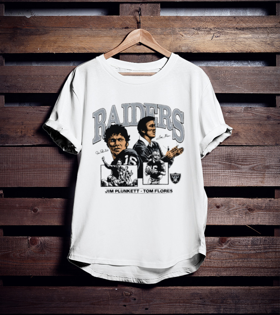 RAIDERS Jim Plunkett Tom Flores Las Vegas Football Signatures T-Shirt