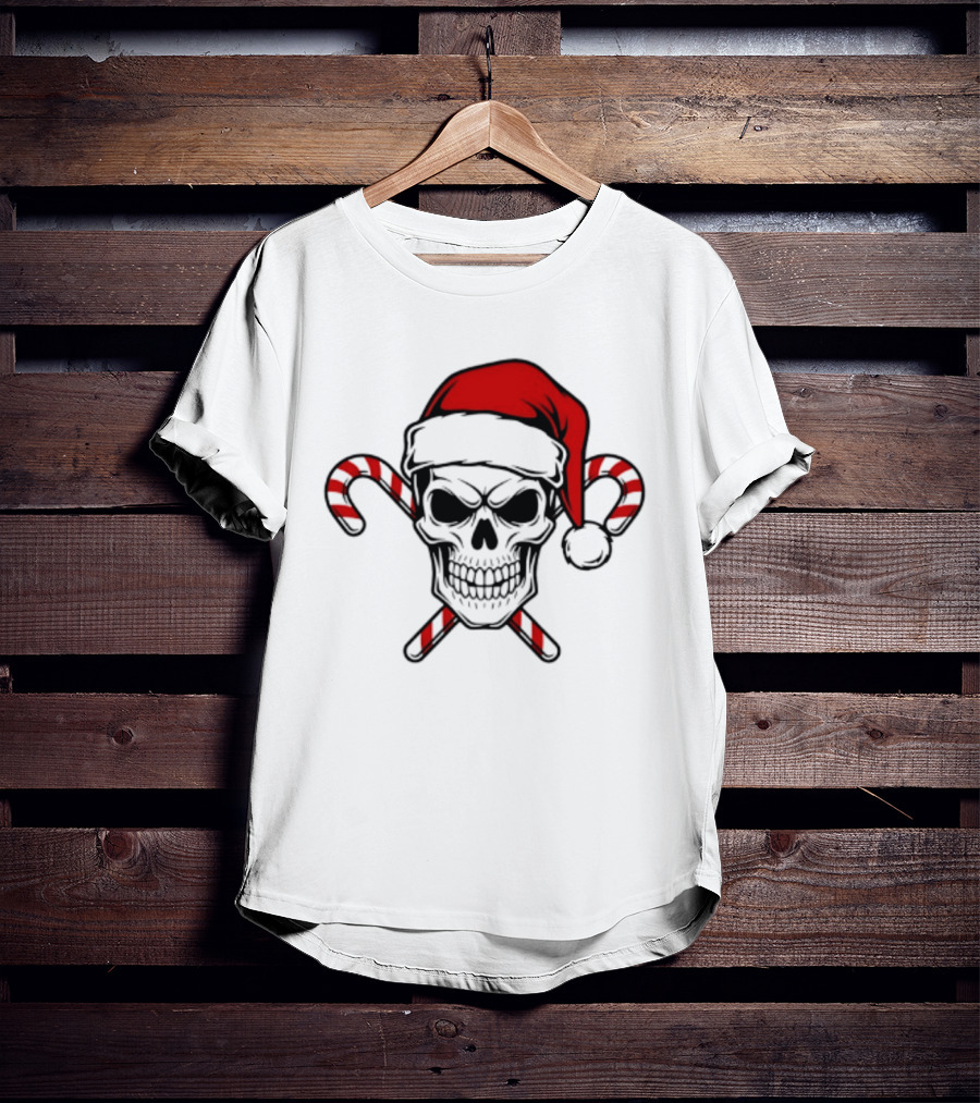 Referee Skullz Santa Skullz Christmas Candy Cane Skull T-Shirt