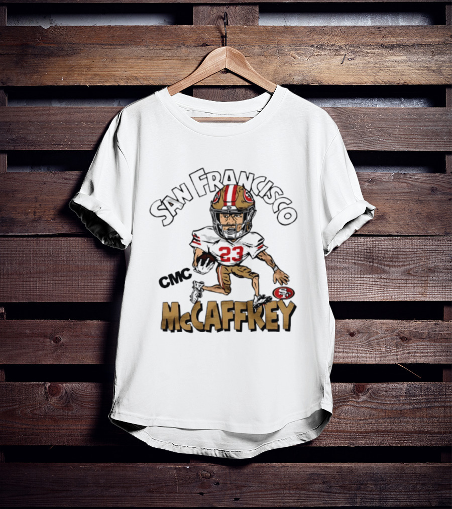 San Francisco 49ers CMC McCaffrey Caricature Football 23 T-Shirt