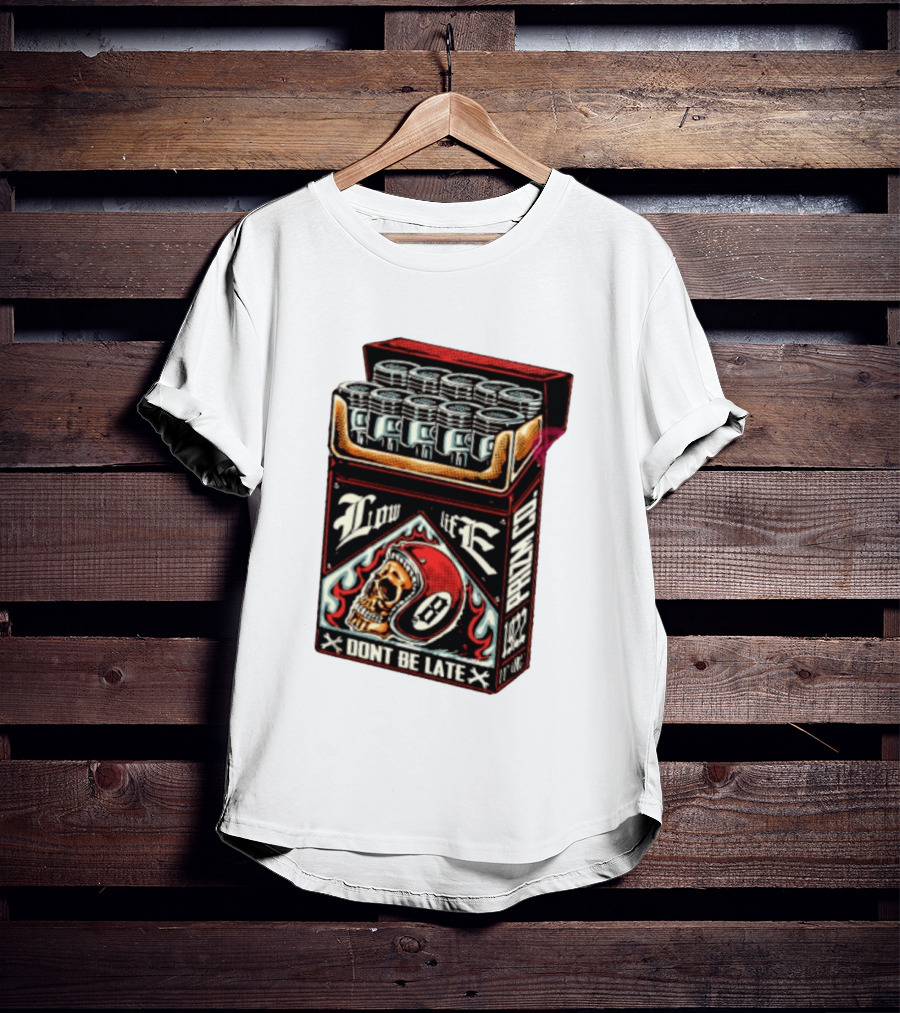 Low Life Prizm Co Don't Be Late Skull Helmet Pistons Pack T-Shirt