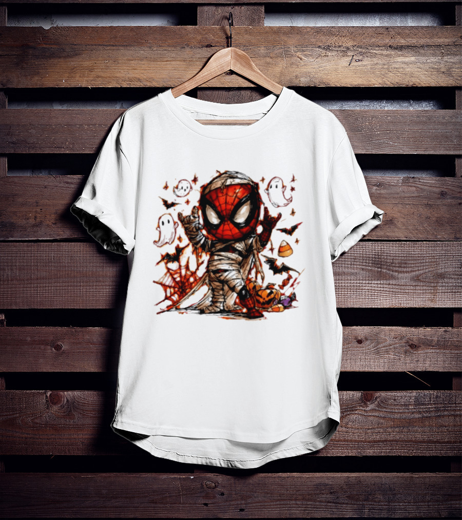 Spider Man Mummy Marvel Halloween Spidey Ghosts Bats Candy Corn Pumpkin T-Shirt