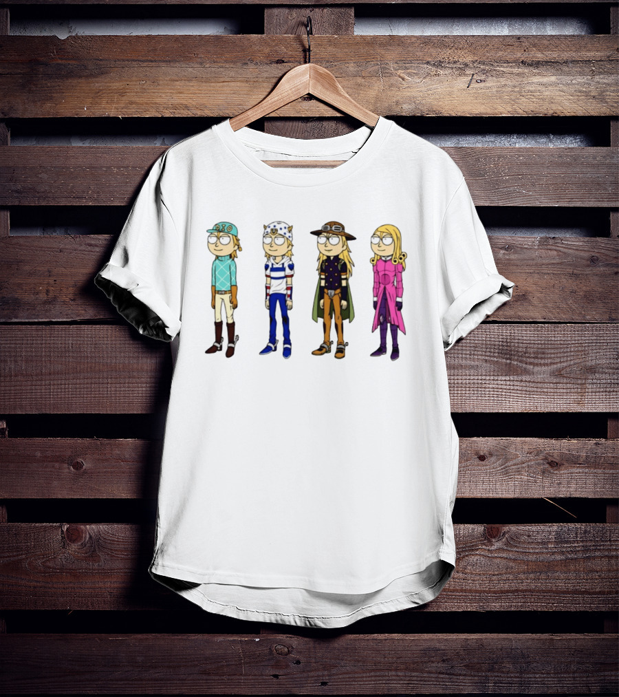 Morty Diego Brando Johnny Joestar Gyro Zeppeli Valentine JoJo's Bizarre Adventure Anime Crossover Characters T-Shirt