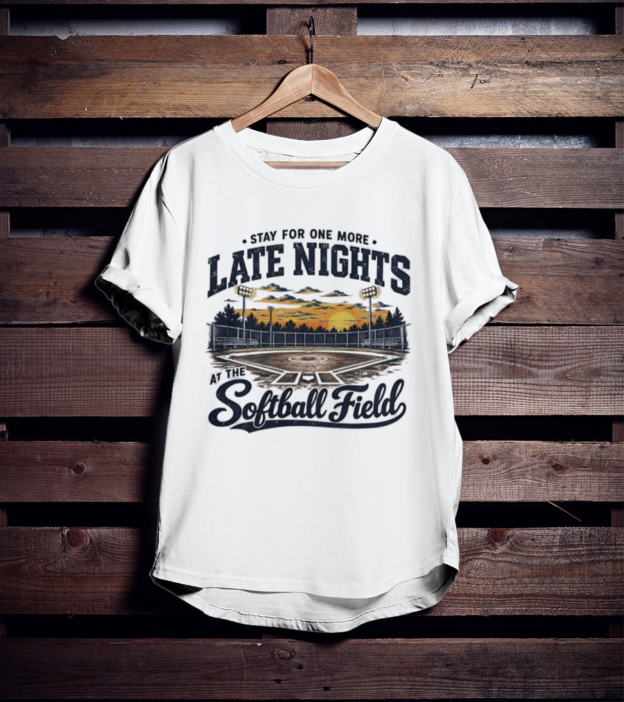 Stay For One More Late Nights At The Softball Field Sunset Scene With Lights T-Shirt