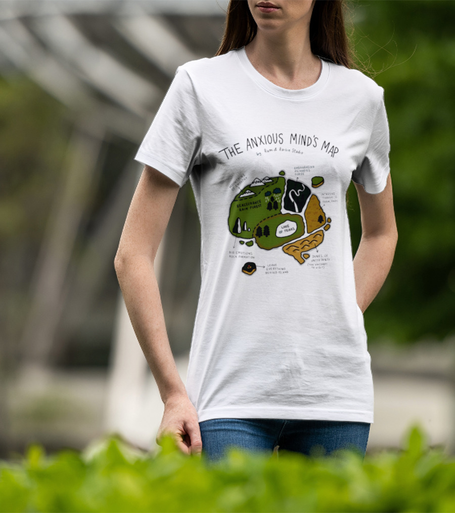The Anxious Mind's Map Rum & Raisin Studio Reassurance Rain Forest Expectations Plateau Attack Of Panic Peaks T-Shirt