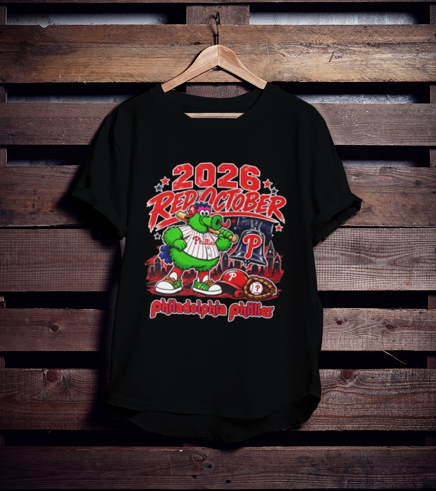 2026 Red October Philadelphia Phillies Phanatic City Skyline Liberty Bell T-Shirt