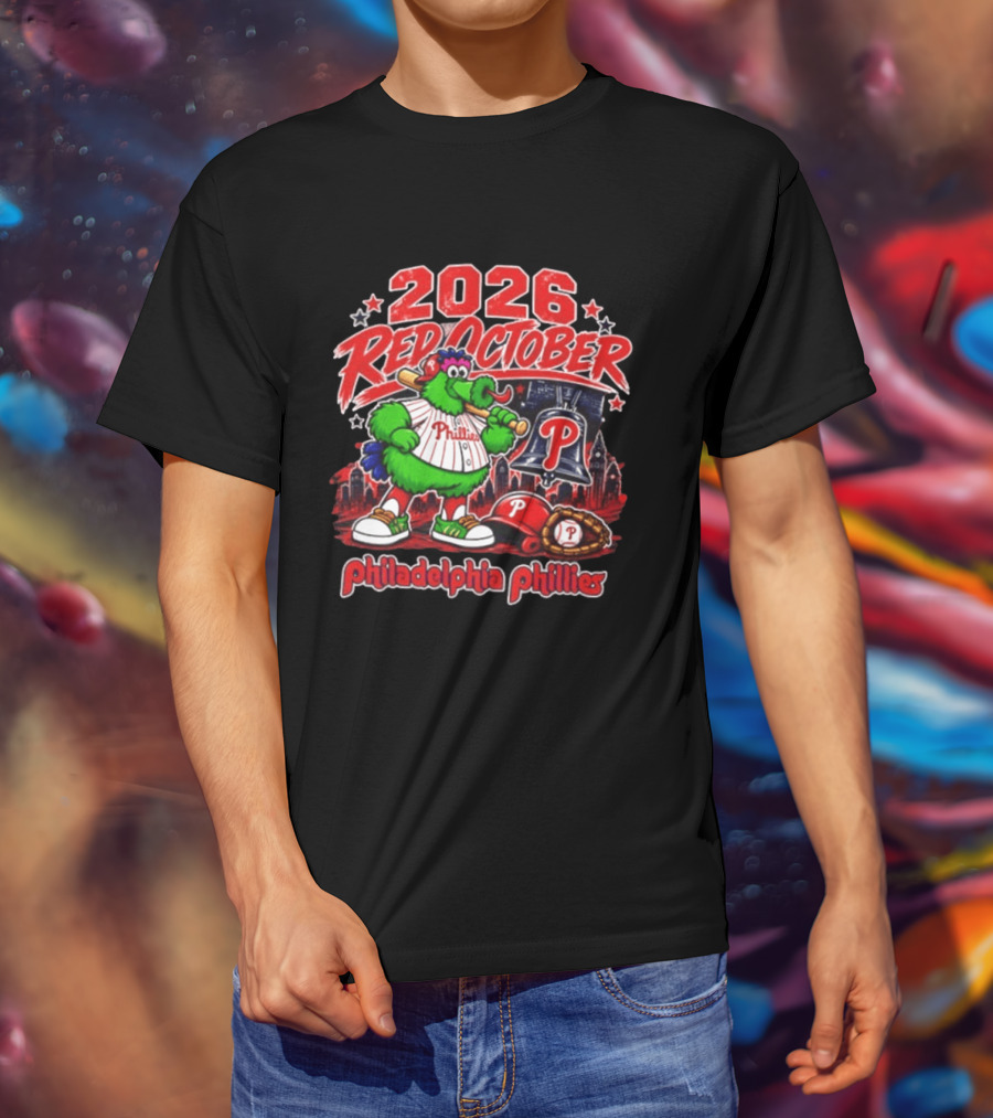 2026 Red October Philadelphia Phillies Phanatic City Skyline Liberty Bell T-Shirt