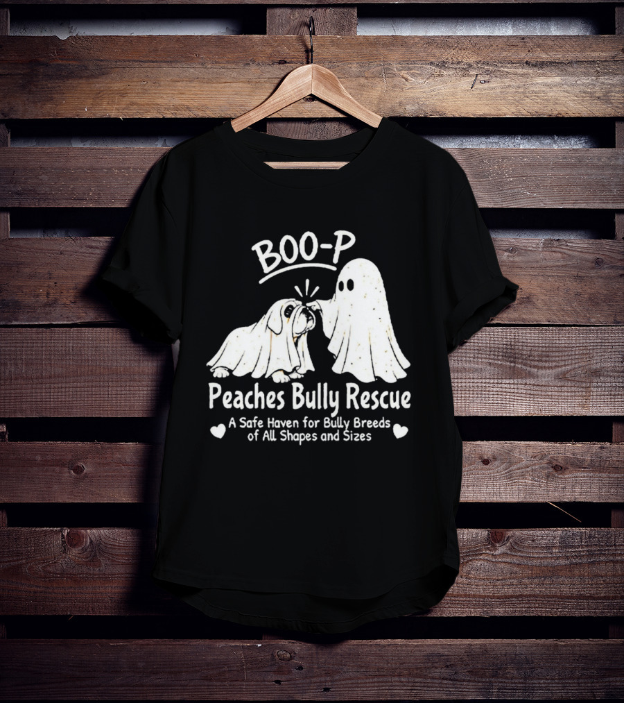 Boo P Peaches Bully Rescue Safe Haven For Bully Breeds Halloween Ghost Dog T-Shirt
