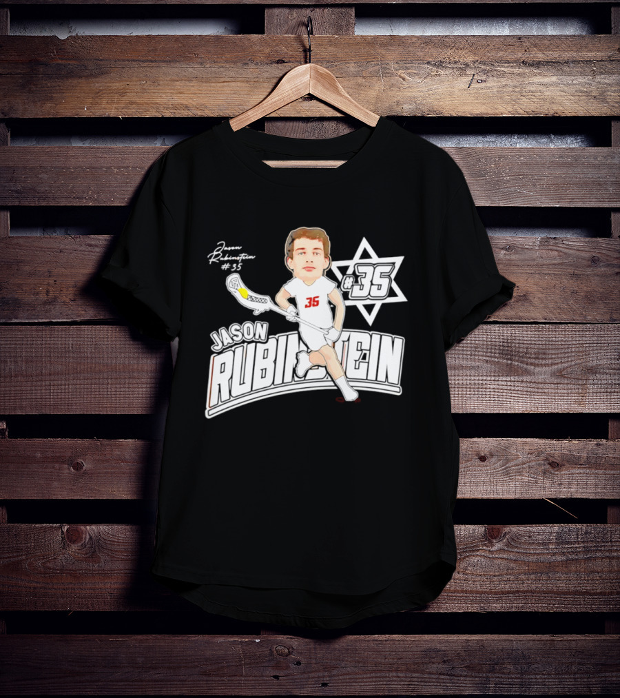 Jason Rubinstein Number 35 Lacrosse Jewish Star Caricature NCAA Rhodes T-Shirt