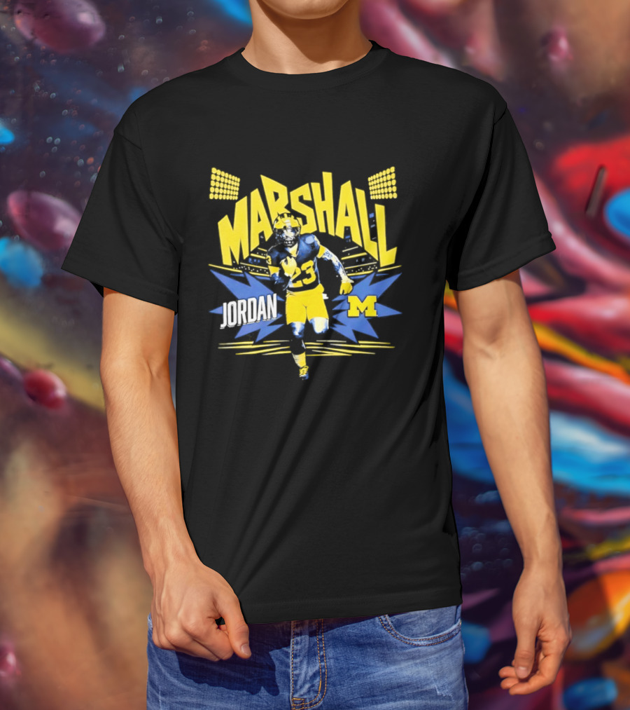 Jordan Marshall Michigan Wolverines Comic Book Style Michigan Wolverines T-Shirt