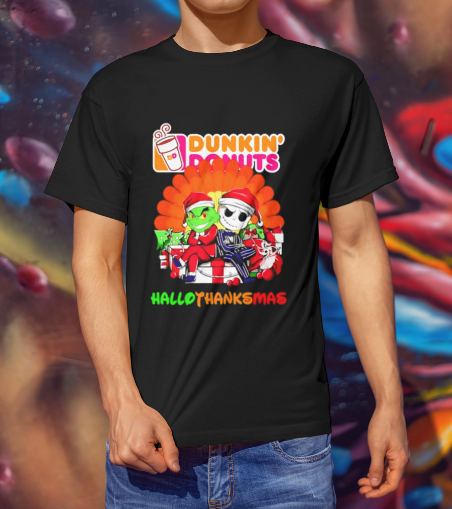 Dunkin' Donuts Grinch Jack Skellington Hallothanksmas 2026 T-Shirt