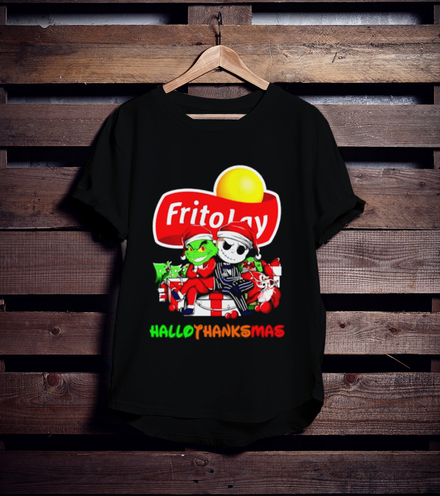 Frito Lay Grinch Jack Skellington Hallothanksmas 2026 Christmas Santa Hats T-Shirt