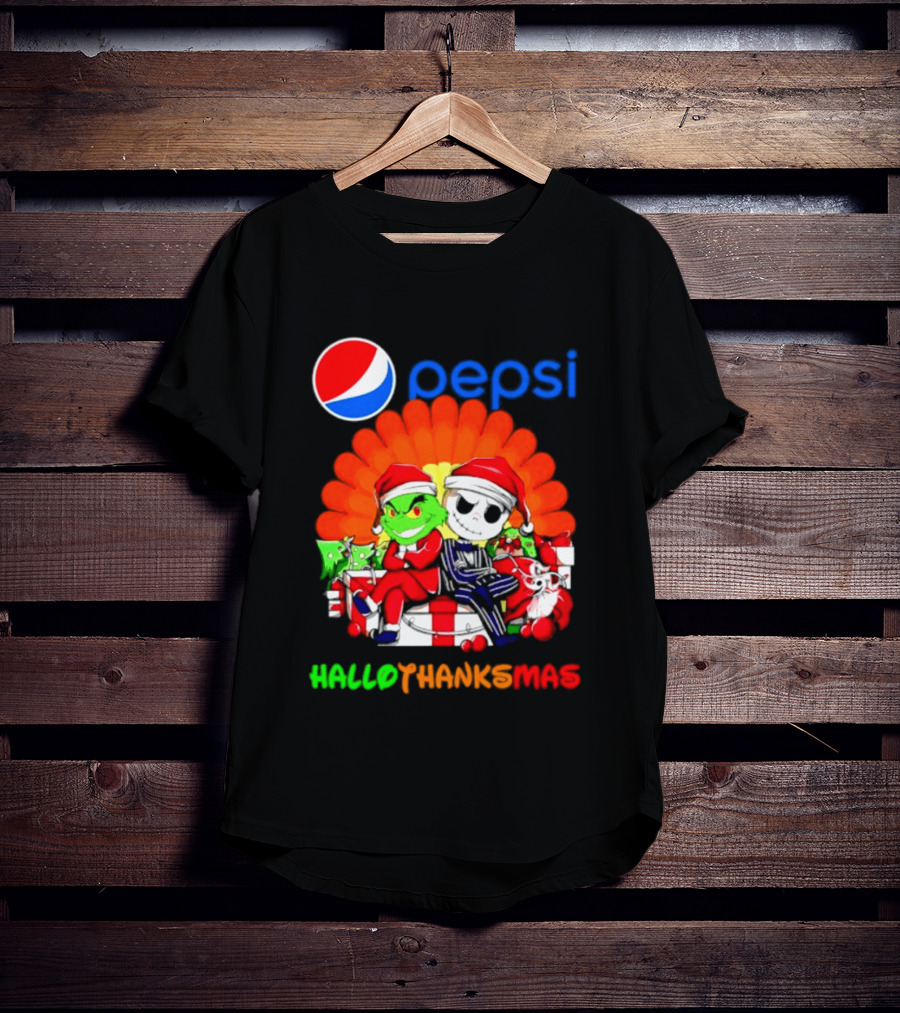 Pepsi Grinch Jack Skellington Hallothanksmas 2026 Holiday Mashup T-Shirt