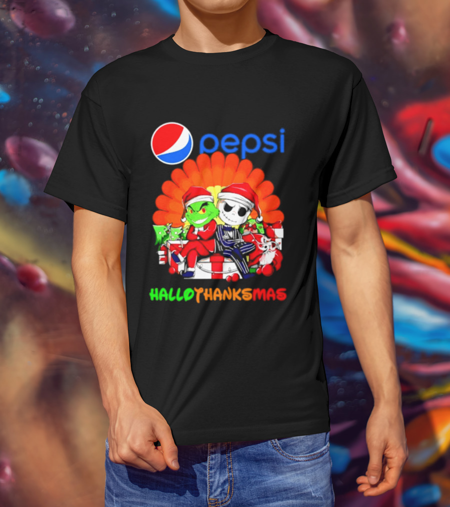 Pepsi Grinch Jack Skellington Hallothanksmas 2026 Holiday Mashup T-Shirt