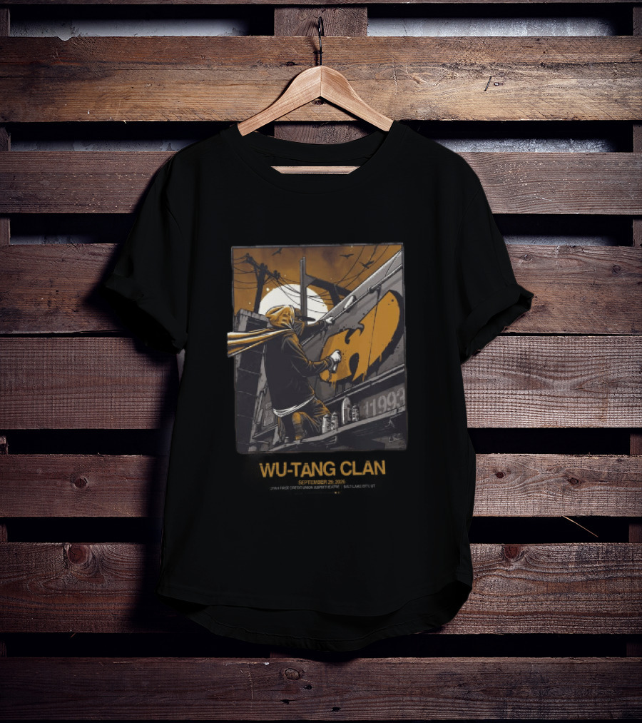 Wu Tang Clan Graffiti Art With Iconic Logo And Hooded Artist Scene T-Shirt