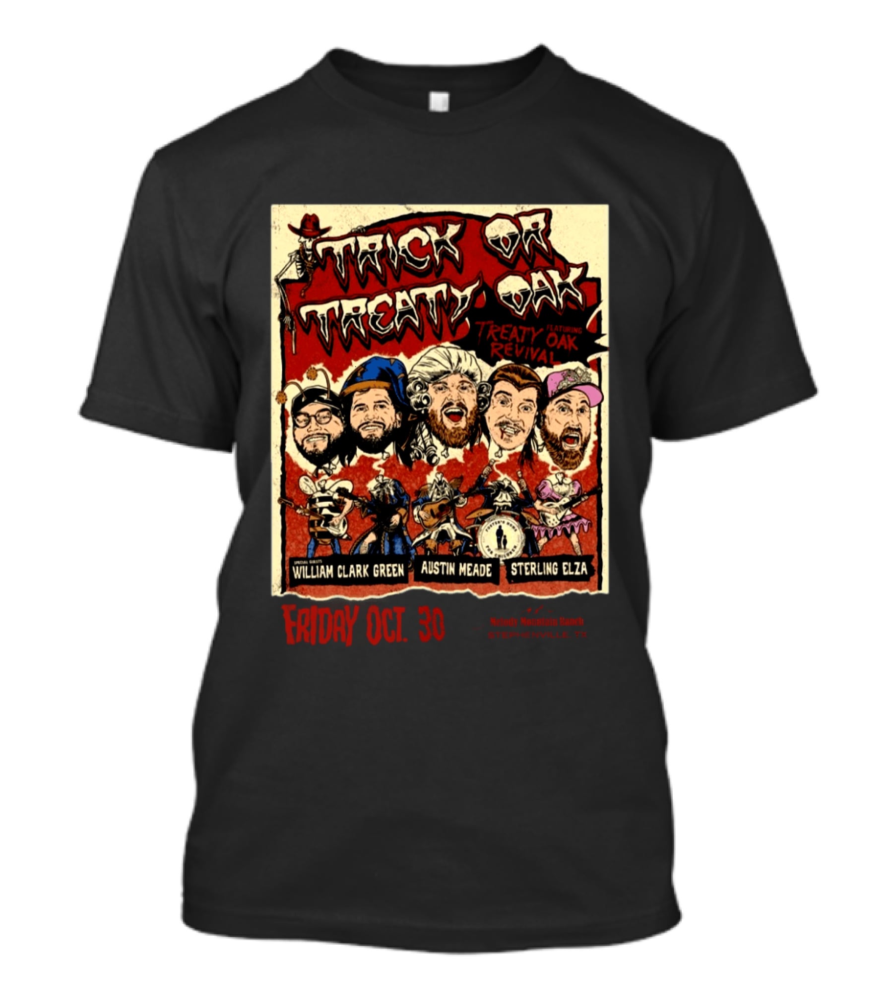 Trick Or Treaty Oak Featuring Treaty Oak Revival William Clark Green Austin Meade Sterling Elza Stephenville TX Melody Mountain Ranch Oct 30 2026 T-Shirt