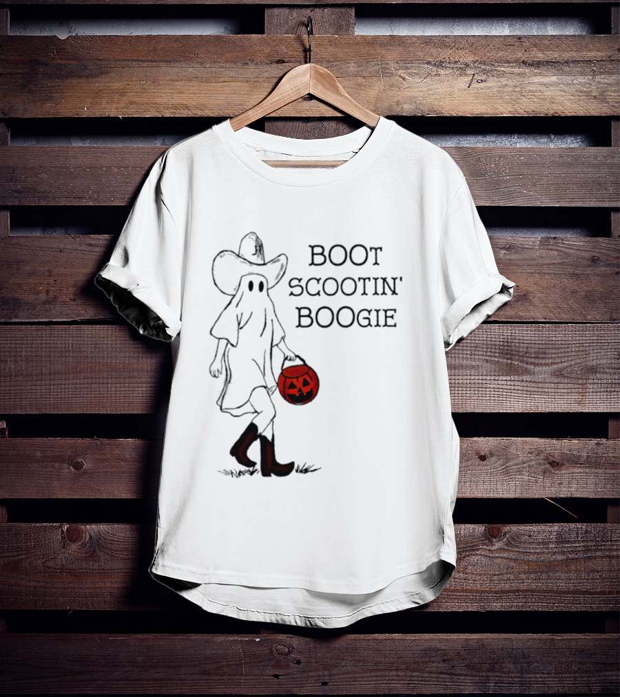 Boot Scootin' Boogie Ghost Cowgirl Halloween Trick Or Treat T-Shirt