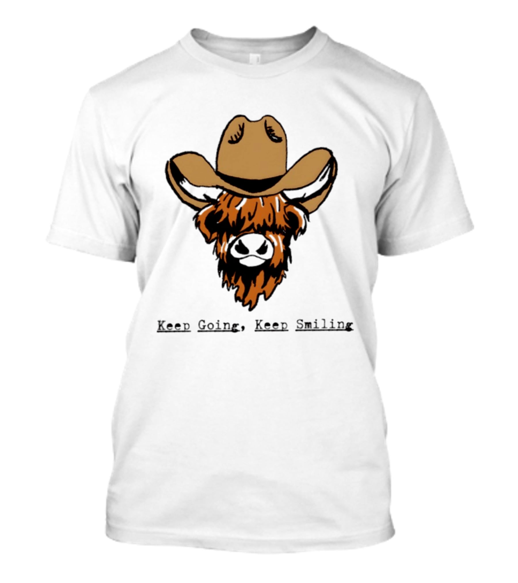 Highland Cow Cowboy Hat Keep Going Keep Smiling Vintage Look T-Shirt