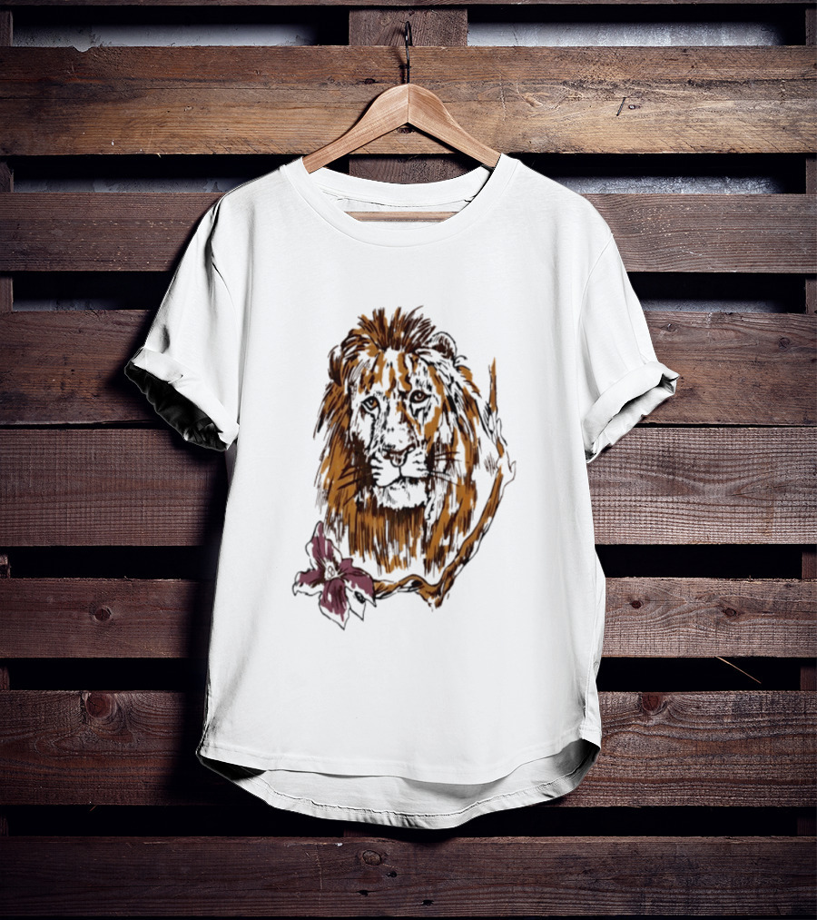 Lion With Purple Flower Wildlife Nature T-Shirt