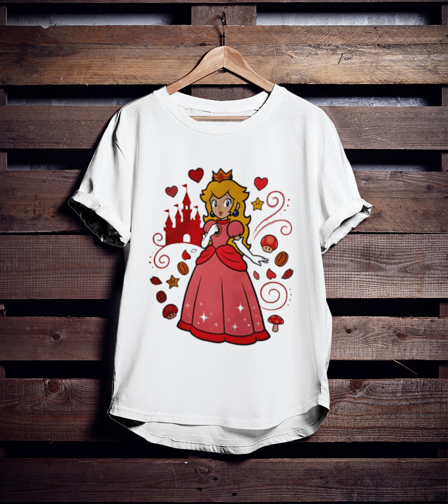 Princess Peach Enchanted Castle Hearts Stars Mushrooms Adventure T-Shirt