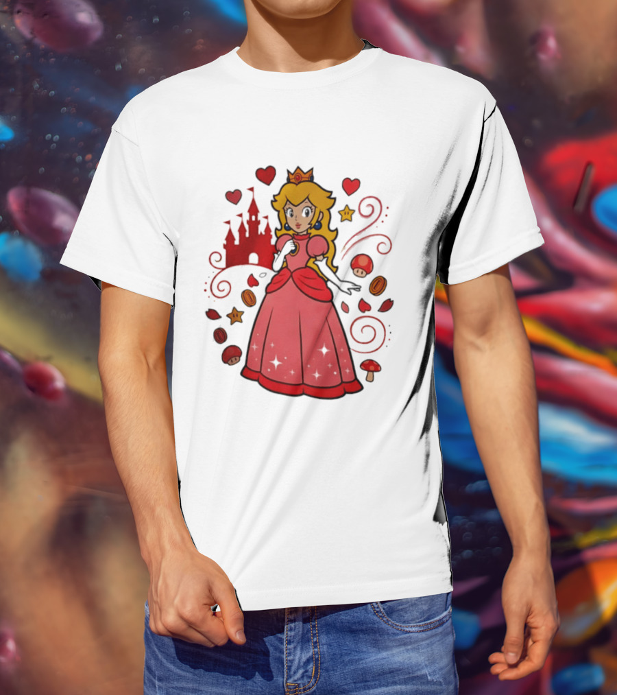 Princess Peach Enchanted Castle Hearts Stars Mushrooms Adventure T-Shirt