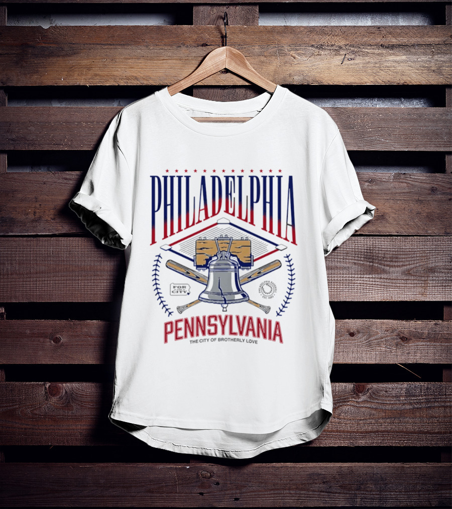 Philadelphia Pennsylvania City Of Brotherly Love Liberty Bell And Baseball T-Shirt