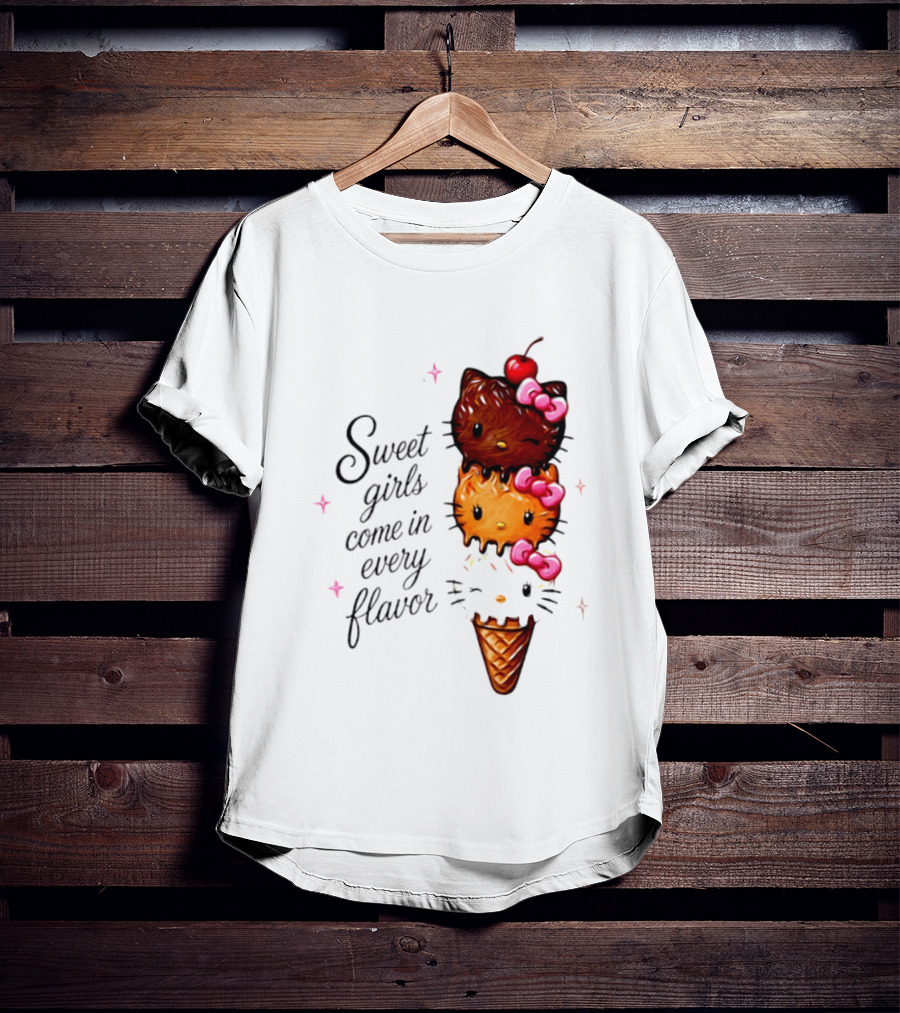 Sweet Girls Come In Every Flavor Hello Kitty Ice Cream Cone T-Shirt