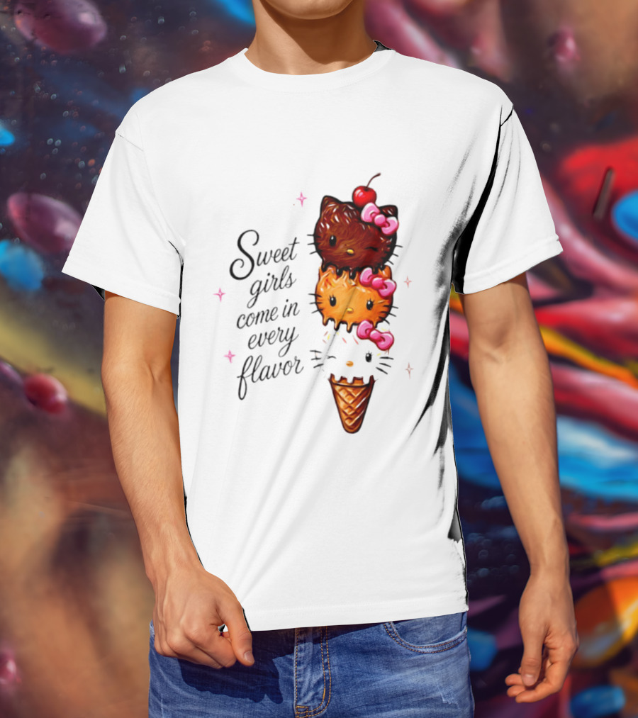 Sweet Girls Come In Every Flavor Hello Kitty Ice Cream Cone T-Shirt