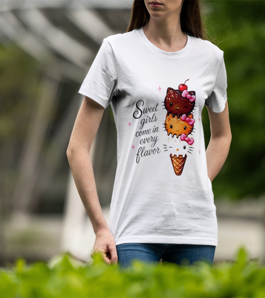 Sweet Girls Come In Every Flavor Hello Kitty Ice Cream Cone T-Shirt