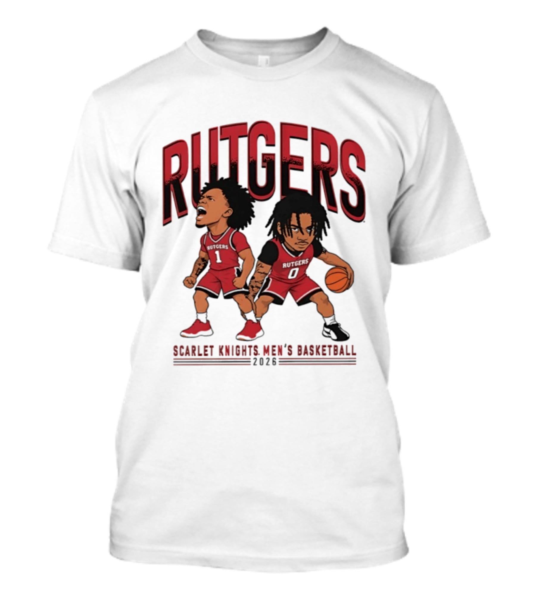 Rutgers Scarlet Knights Men's Basketball 2023 Tariq Francis Jamichael Davis Caricature T-Shirt