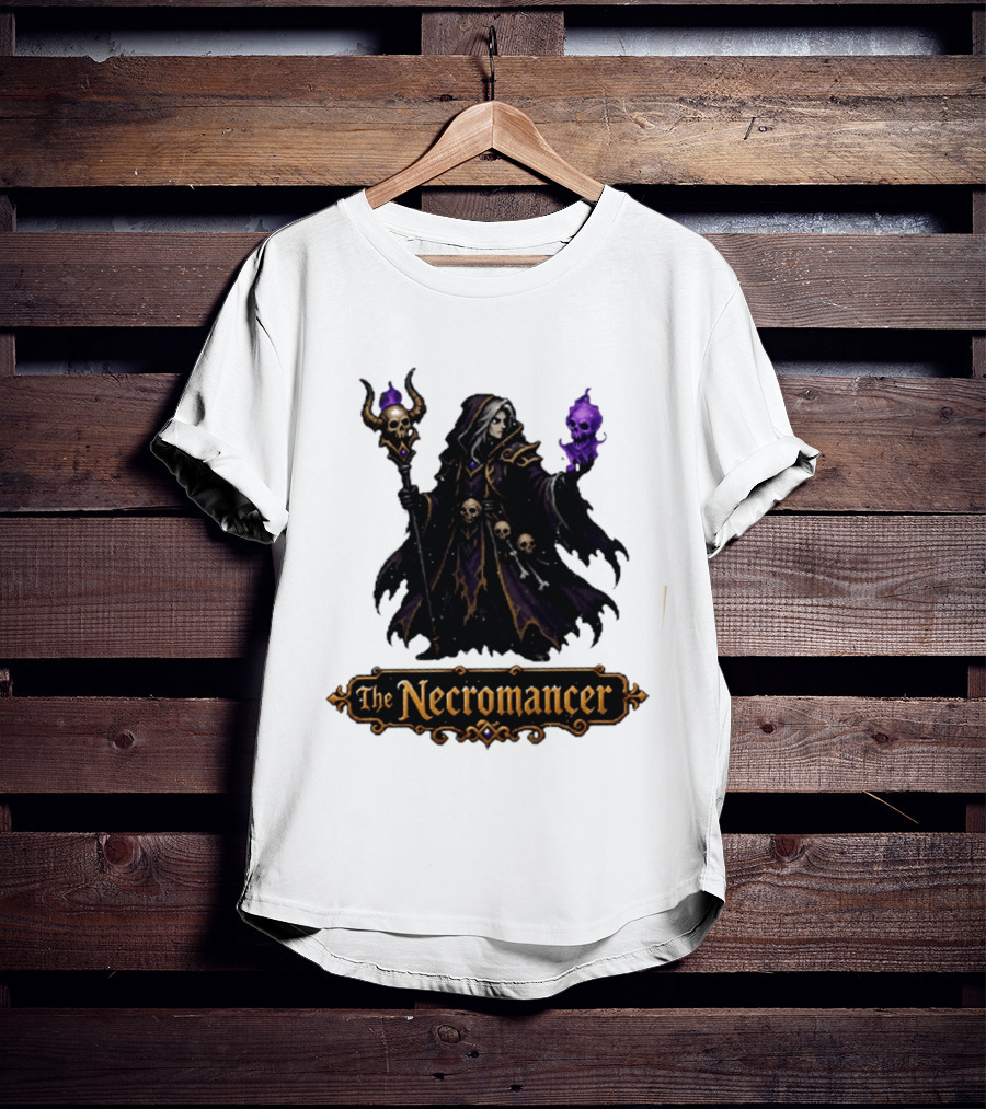 The Necromancer RPG Fantasy Dungeons And Dragons Mage Skulls And Staff T-Shirt