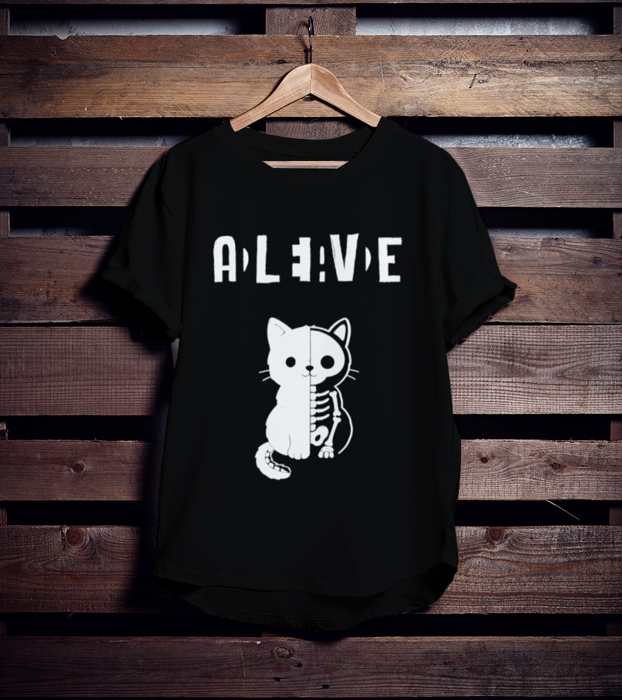 Alive Half Skeleton Cat Cute T-Shirt