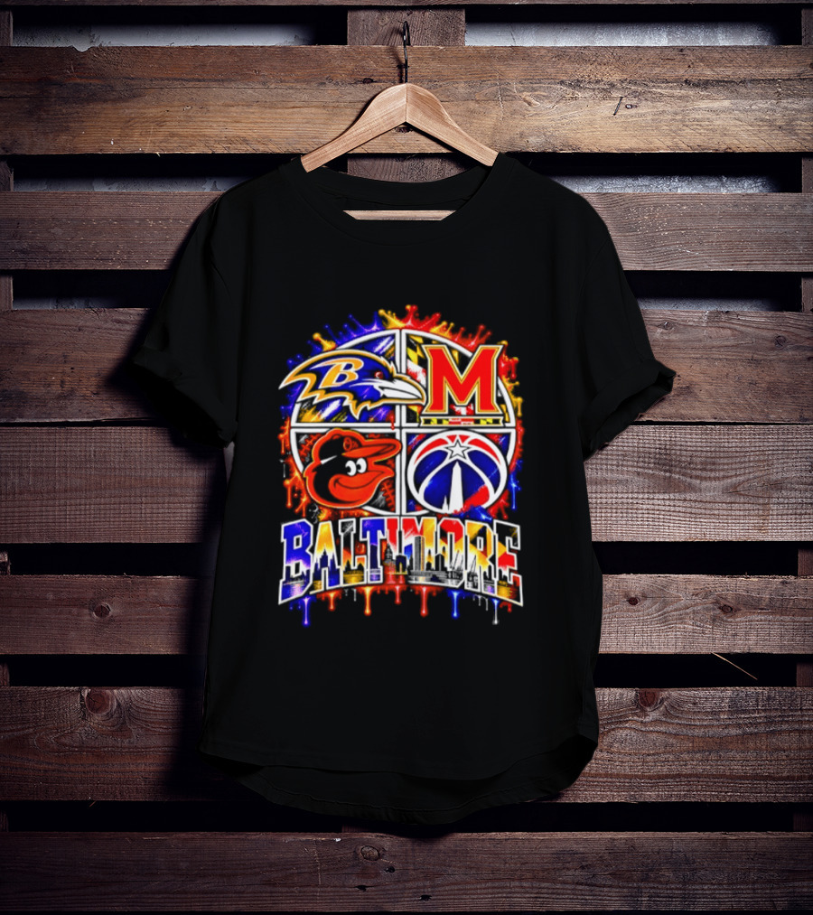 Baltimore Ravens Orioles Maryland Terps Washington Wizards Baltimore Skyline T-Shirt