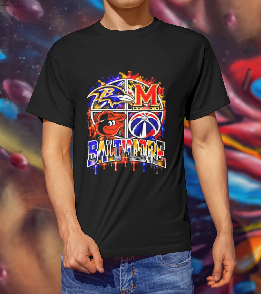 Baltimore Ravens Orioles Maryland Terps Washington Wizards Baltimore Skyline T-Shirt