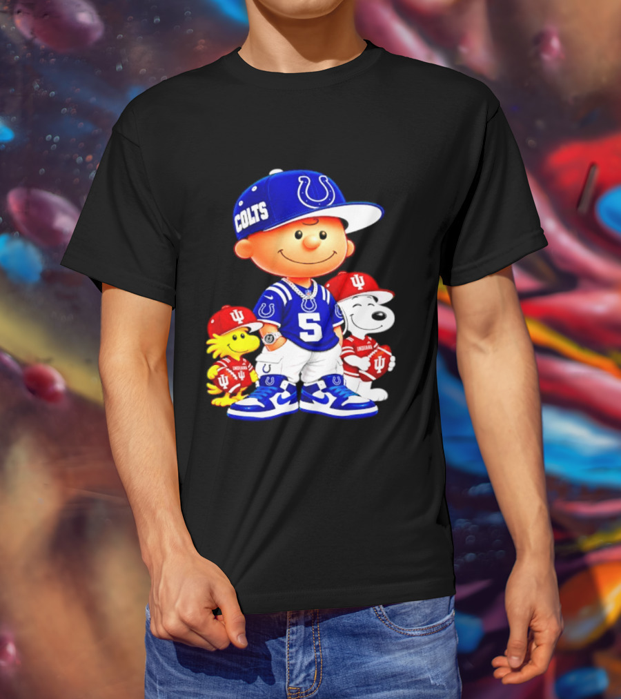 Charlie Brown And Snoopy Indianapolis Colts Indiana Hoosiers Football Team Merchandise T-Shirt