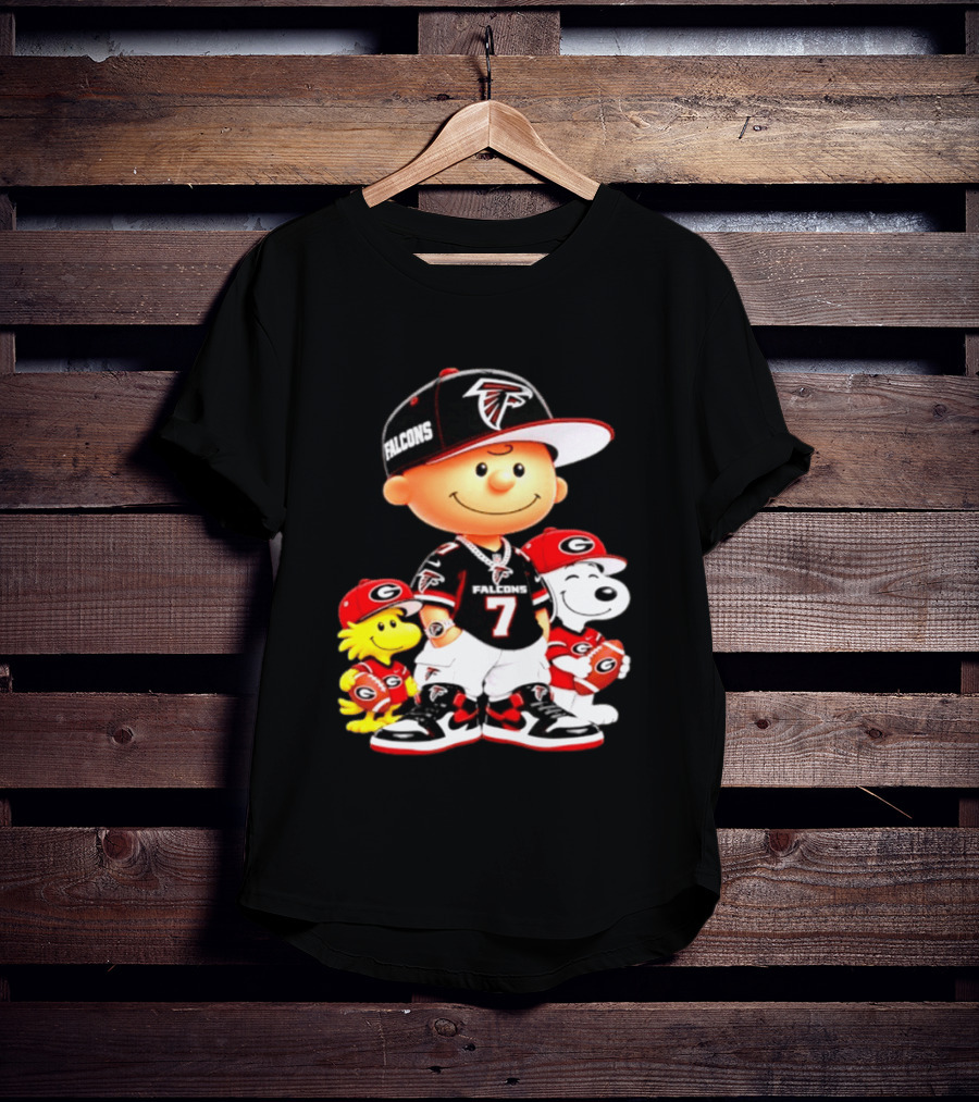 Charlie Brown Snoopy Woodstock Atlanta Falcons Georgia Bulldogs Football Fan Gear T-Shirt