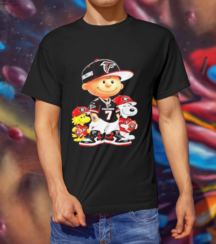 Charlie Brown Snoopy Woodstock Atlanta Falcons Georgia Bulldogs Football Fan Gear T-Shirt