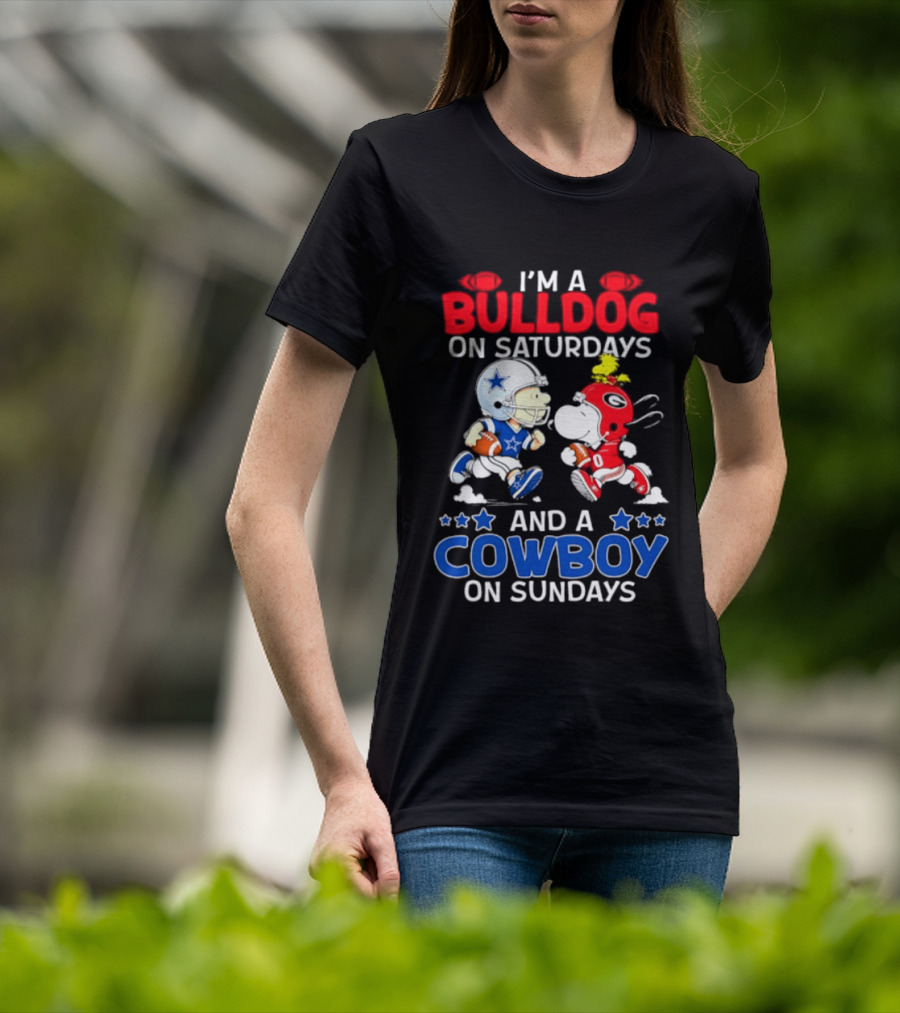I'm A Bulldog On Saturdays And A Cowboy On Sundays Football Peanuts Sports T-Shirt