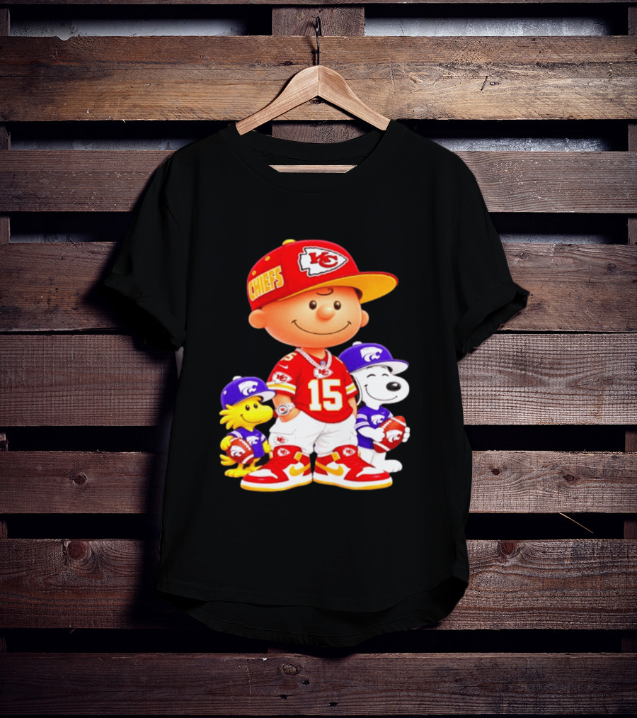 Charlie Brown Snoopy Woodstock Kansas City Chiefs 15 Football Peanuts Characters NFL Team Sports Gear T-Shirt